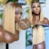 Honey Blonde Precision Cut Bob – HD Lace Front Human Hair Wig, Pre-Plucked Natural Hairline (Short Straight Bob)