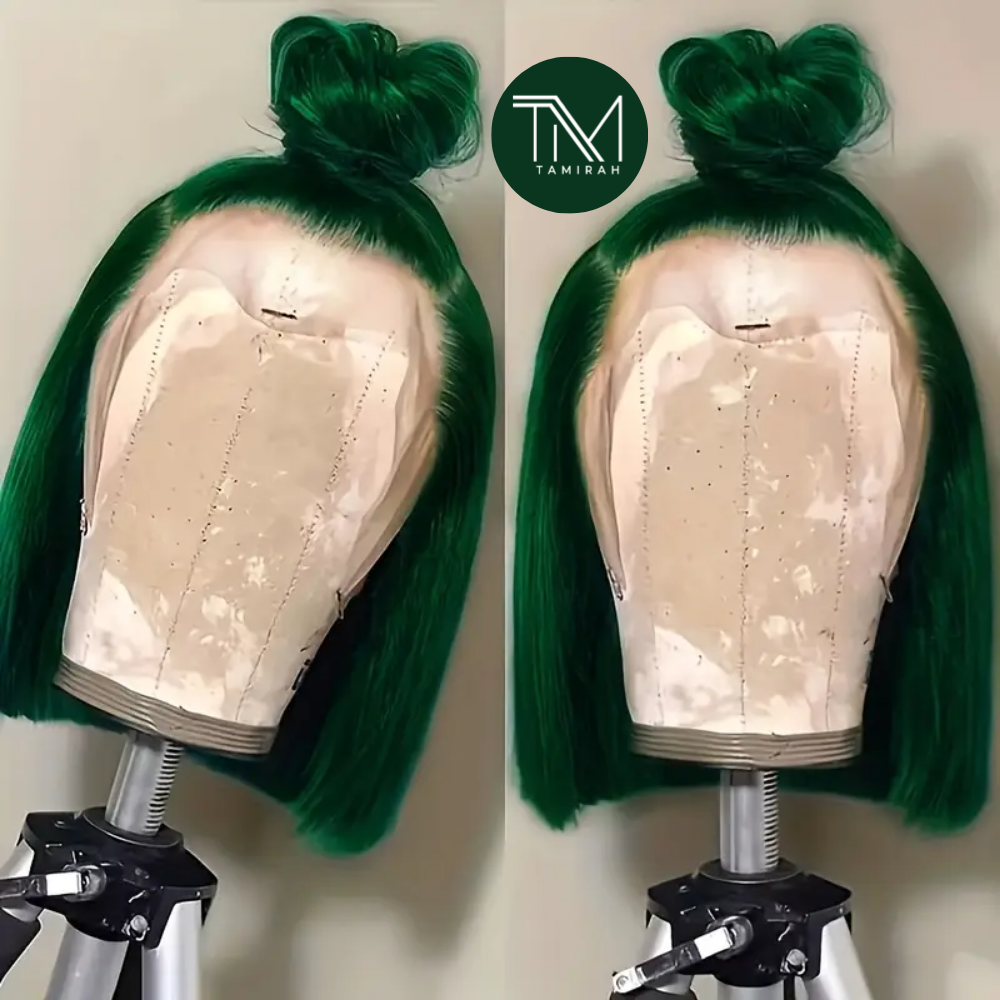 Emerald Sleek Bob – 12 Inch HD Lace Front Colored Human Hair Wig, Pre-Plucked Natural Hairline
