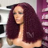 18 Inch Burgundy Deep Wave Bob – 13x4 HD Transparent Lace Front Human Hair Wig, Pre-Plucked, Water Wave Short Bob (99J Red)