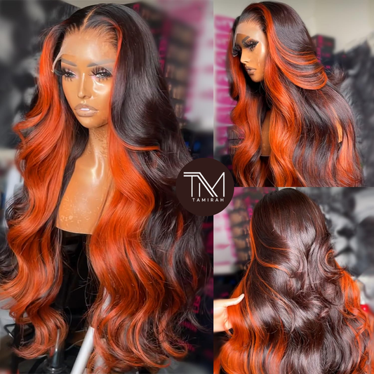 200% Density Ombre Copper Orange Body Wave Lace Front Wig Human Hair – 13x4 HD Transparent Lace, Pre-Plucked With Baby Hair (18 Inch)