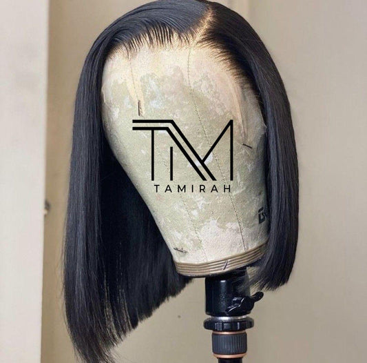 Sleek Precision Cut Bob Wig – 13x4 HD Lace Front, 100% Human Hair, Natural Black, Pre-Plucked Hairline