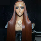 Transparent Orange Brown Straight Human Hair Wig – Pre-Plucked Hairline, HD Lace