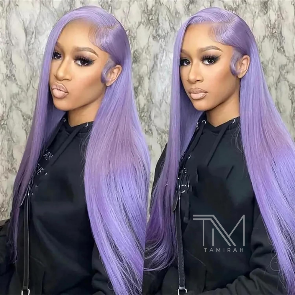 32-Inch Long Lilac Straight Wig – 13×4 HD Transparent Lace Front, Pre-Plucked Human Hair, 200% Density
