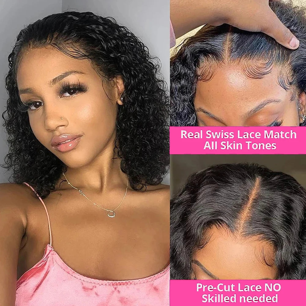 Luvkiss 200% Density HD 13x4 Lace Curly Bob Wigs 5x5 Lace Closure Loose Deep Wave Lace Front Human Hair Wig 100% Remy Human Hair