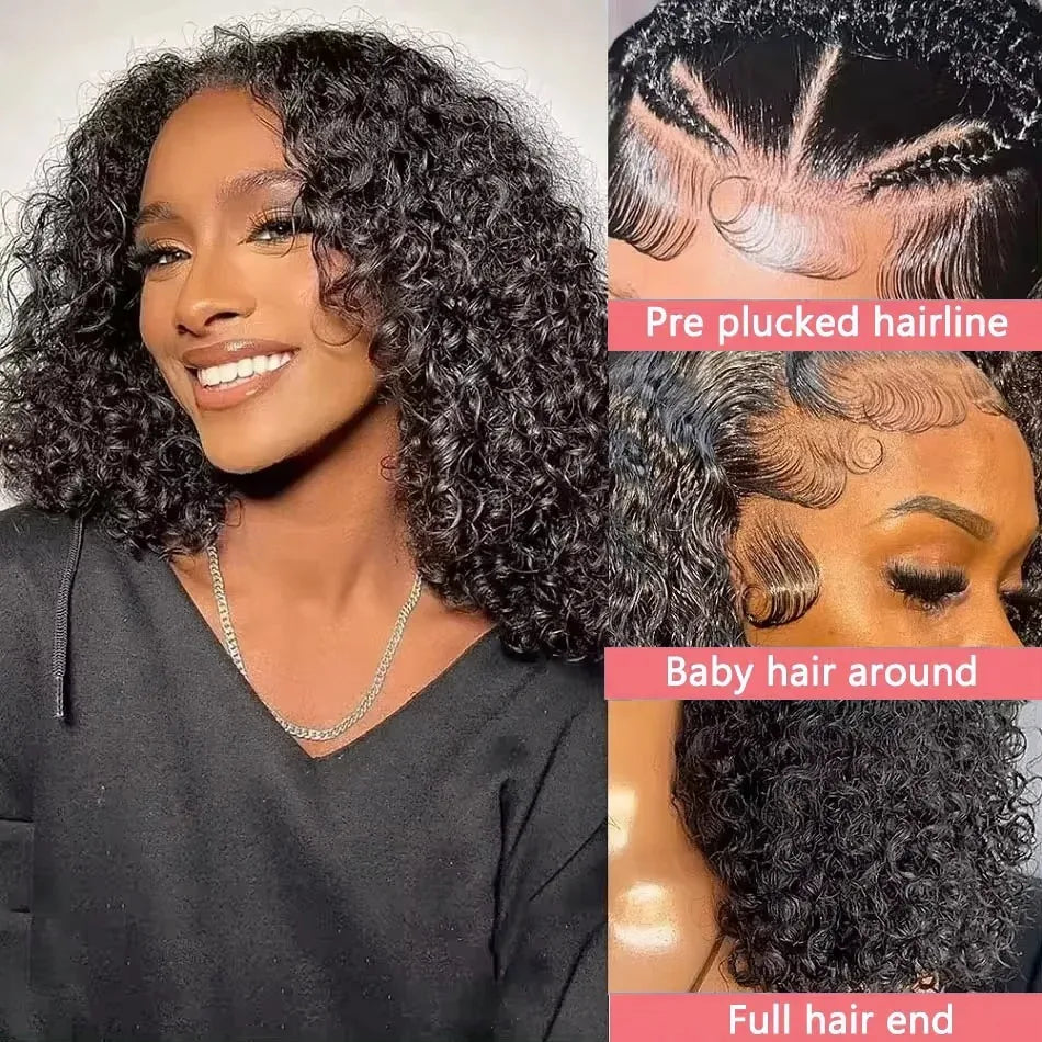 Luvkiss 200% Density HD 13x4 Lace Curly Bob Wigs 5x5 Lace Closure Loose Deep Wave Lace Front Human Hair Wig 100% Remy Human Hair